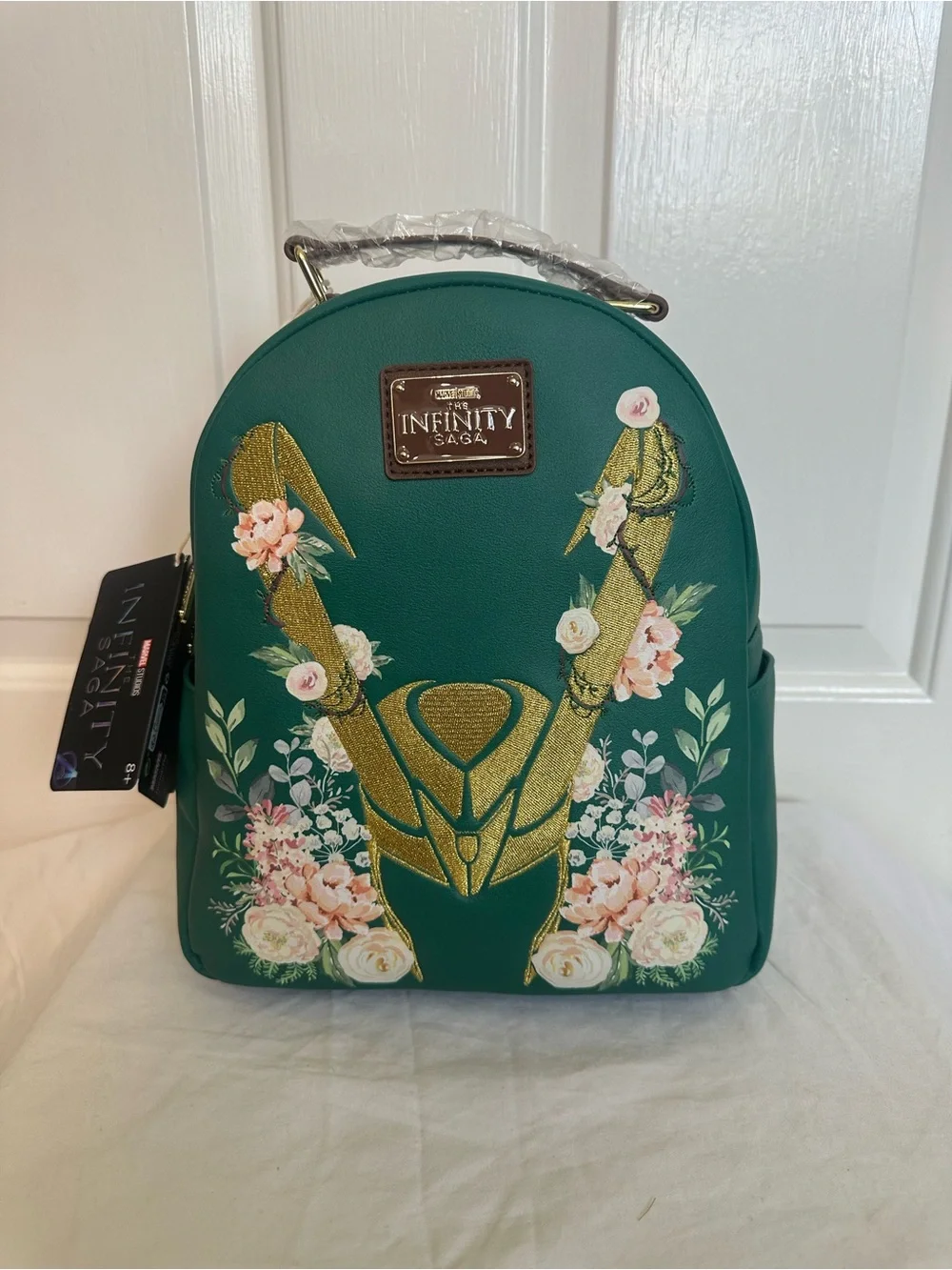 Loungefly Green & Gold Loki Floral Mini Backpack with Ear Headband